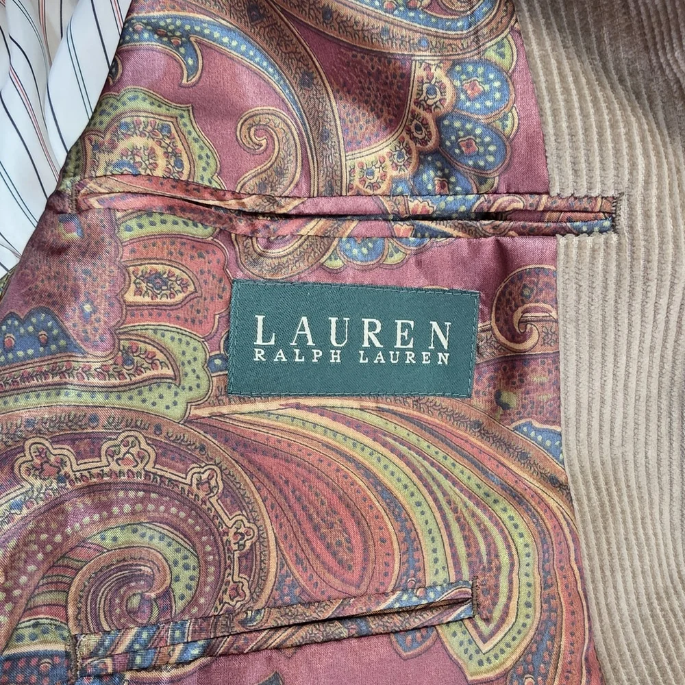 Ralph Lauren Corduroy Elbow Patch Mens Blazer 42L Tan Ivy League Americana